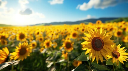 Fototapeta premium Bright Sunflower Fields Under Clear Sky