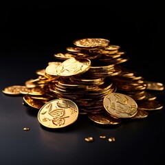 coins on a black background