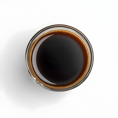 Closeup of Hot Coffee Glass Captured from Top High Angle View Against White Background