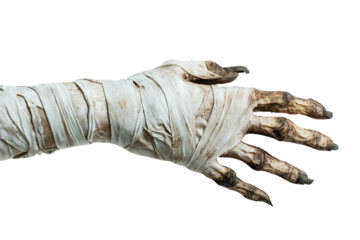 Hand have dirty bandages on them Halloween concept, isolate on white background, cut out png.