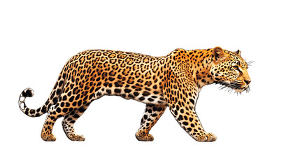 Naklejka premium Leopard walking gracefully, white isolate background.