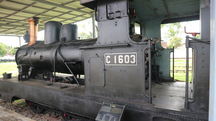 Semarang, 8 Okt 2022 - Locomotive at the Ambarawa Railway Museum. The historical train from the Dutch colonial era in Indonesia.