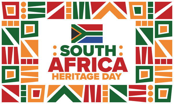 South Africa Heritage Day. Happy holiday. Celebrate culture and traditions of nation. South African flag. Poster with illustration. Pattern design. Vector