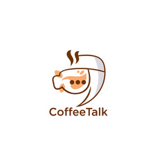 Coffee talk logo, coffee cup mug discussion logo icon in fun style