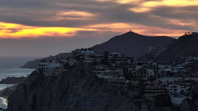 Pedregal Hills at Sunset in Cabo San Lucas Baja Mexico, Cliffside Mansions and Villas	
