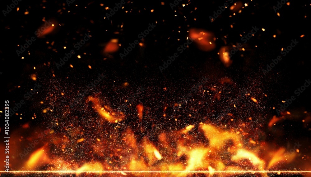 Canvas Prints fire embers particles texture overlays burn effect on isolated black background sparkle light effect