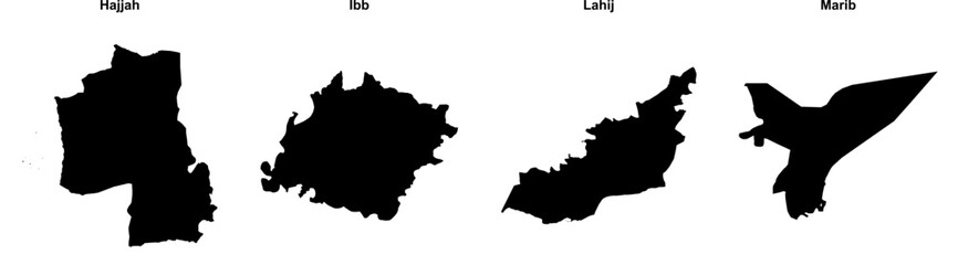 Fototapeta premium Hajjah, Ibb, Lahij, Marib outline maps