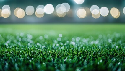 Obraz premium Green Artificial Grass Under Stadium Lights