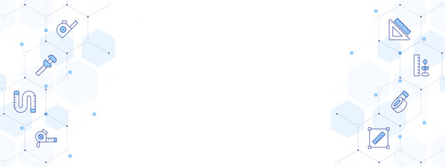 Measure Banner Vector Illustration with Two-sided Icon Style. Line Duotone icon. Containing tape measure, size, caliper, measuring tape, growth, ruler