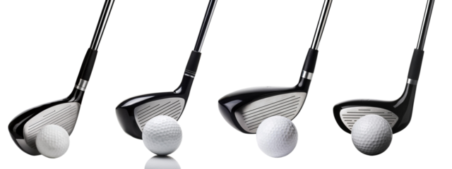 Golf clubs ready for play with a white background, showcasing precision in design and performance.