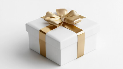 Obraz premium White Gift Box with Gold Ribbon and Bow Celebration Present