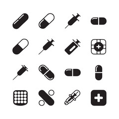 Medical tablet vector illustration, Black medication icon set vector with white background