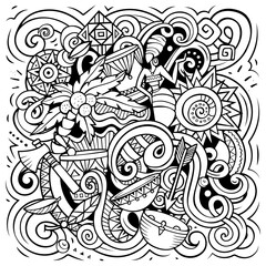 Africa hand drawn cartoon doodles illustration. Funny travel design.