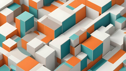 Obraz premium Geometric Cubical Background with orange, turquoise accents, Modern, Minimalist Design on White