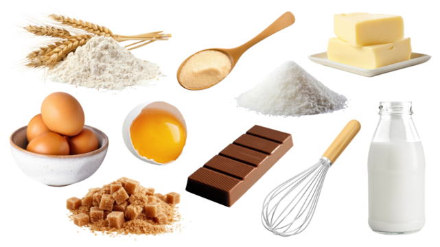 PNG baking ingredient element set, transparent background