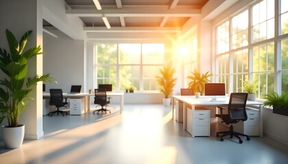 Fototapeta premium A modern open office space with large windows