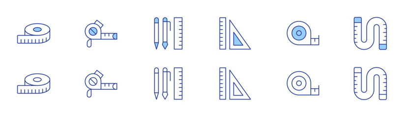 Measure icon set in two styles, Duotone and Thin Line style. Editable stroke. rulers, tape measure, measuring tape, writing