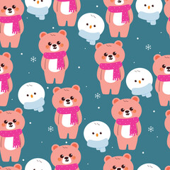 seamless pattern cartoon bear in winter day. cute animal wallpaper for fabric print, gift wrap paper