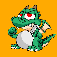 Cute Cartoon Dragon Holding a Round Object With Claws