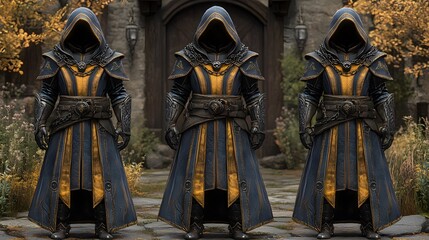 Medieval knight armor with metallic details and chainmail