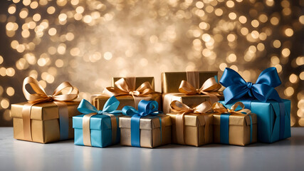 Golden gift box with ribbon, wrapped in luxury for special occasions