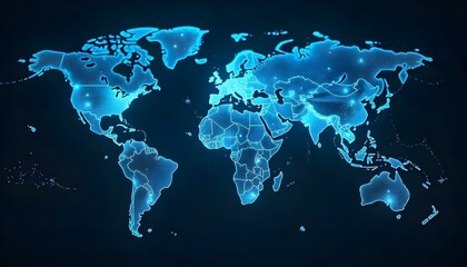 A digital world map and worldwide network connections on a light blue background symbolize the idea of doing business abroad