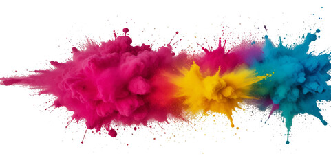 Vector abstract colorful rainbow holi paint and colorful cloud smoke powder explosion isolated on transparent wide panorama background.