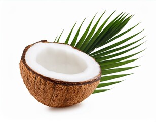 Half coconut with palm leaf