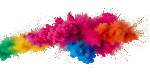 Vector abstract colorful rainbow holi paint and colorful cloud smoke powder explosion isolated on transparent wide panorama background.