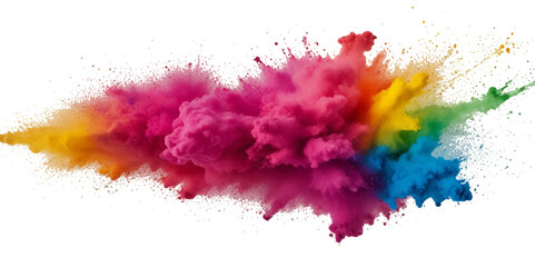 Vector abstract colorful rainbow holi paint and colorful cloud smoke powder explosion isolated on transparent wide panorama background.