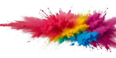 Vector abstract colorful rainbow holi paint and colorful cloud smoke powder explosion isolated on transparent wide panorama background.