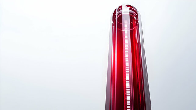 3D Holographic Fundraising Thermometer Concept: Medium Shot of Giant 3D Icon Tracking Campaign Progress with Rising Mercury on White Background - Ideal for Donation Goal Information