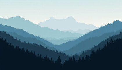Obraz premium Calm landscape silhouette of mountains, poster, card, wallpaper