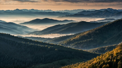 Fototapeta premium Calm landscape of mountains, silhouette of mountains, poster, card, wallpaper