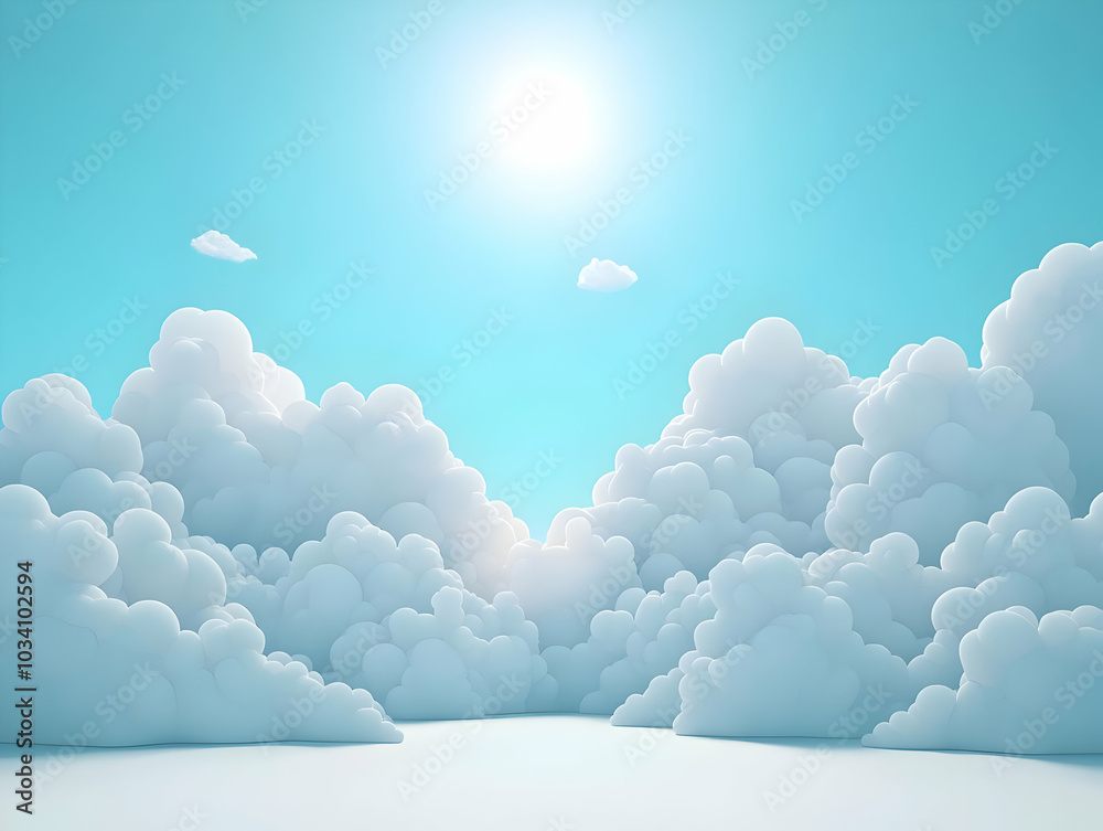 Wall mural Flat White Clouds on a Clear Sky Background - Close-up of Tranquil White Clouds with Ample Copy Space for Janeiro Branco Messaging - Perfect for Clarity and Mental Space Concept