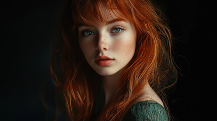 Obraz premium Portrait of Red-Haired Girl with Freckles