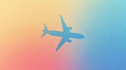 Fototapeta premium Minimalist Airplane Silhouette Over Gradient Background with Leaf-Shaped Shadow