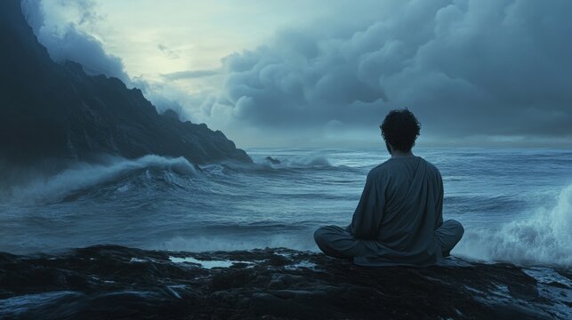 The peaceful sound of the waves lulled him into a deep meditation.