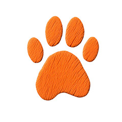 Orange paw print icon, white isolated background.