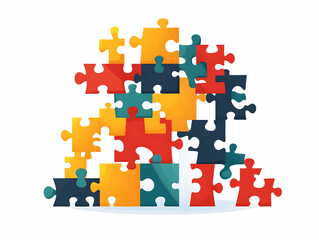 Flat Puzzle Pieces Forming Ballot: Vector Illustration of Puzzle Assembly for Informed Decision Making with Space for Text Overlay on White Background