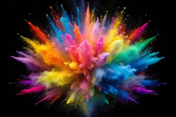 Colorful rainbow holi paint color powder explosion isolated white background