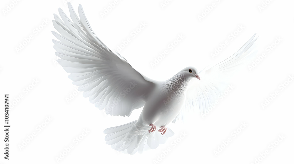 Canvas Prints 3D Icon of an Ascending White Dove Concept - Medium Shot Emphasizing Freedom, Hope and Flight Path Isolated on White Background