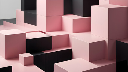 Obraz premium Geometric Cubical Background with pink, black, turquoise accents, Modern, Minimalist Design on White