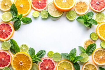 Citrus fruit frame on white background with copy space