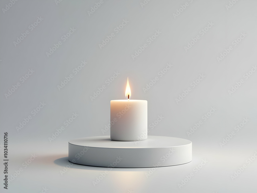 Sticker Flat Candle Flame Outline Podium Concept: Hope and Clarity in Janeiro Branco - Simple Vector Illustration with White Space for Mindfulness Practice