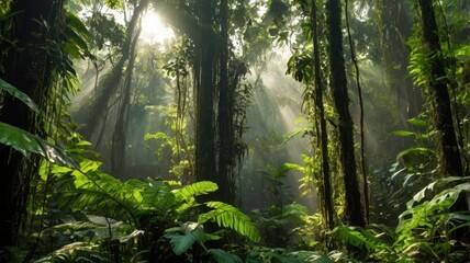 Fototapeta premium sun rays through the forest