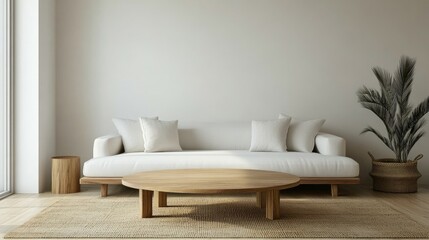 Modern minimalist living room with natural elements