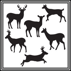 Deer silhouette set isolated on white background