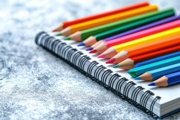 Fototapeta premium Colorful pencils arranged on a sketchbook