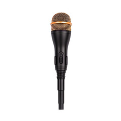 Obraz premium Professional microphone with gold mesh on a white isolated background.